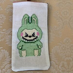 NEW hand sewn Monster eyeglass case, denim backing